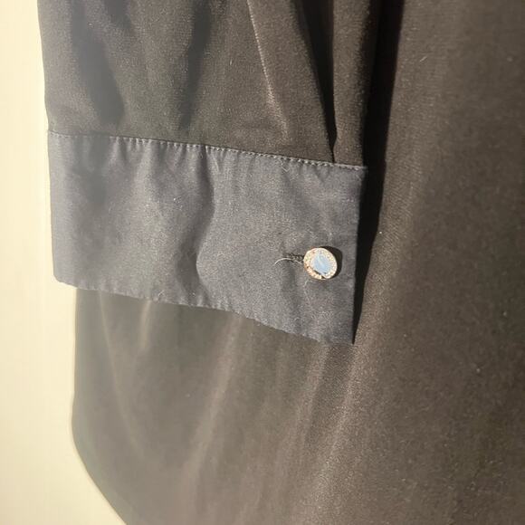 Karl lagerfeld paris black ruffled button down stretch shirt sz L - Picture 6 of 9